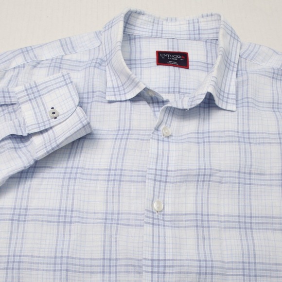 UNTUCKit Other - UNTUCKit Shirt Men Extra Large Blue Plaid Linen Long Sleeves